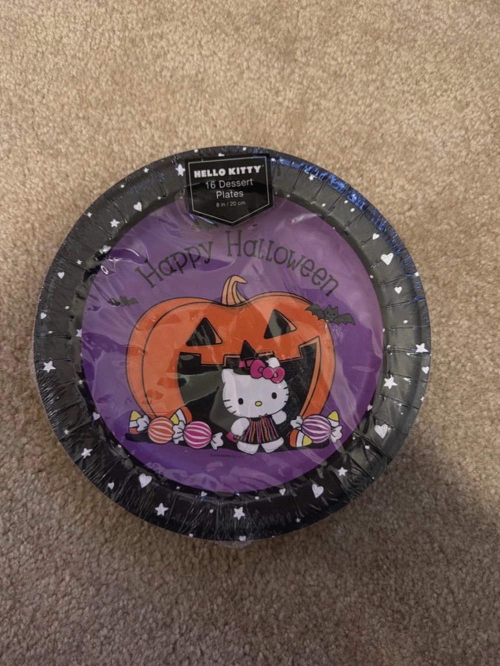 Hello Kitty Purple and Black Halloween Dessert Plates - 16 Count